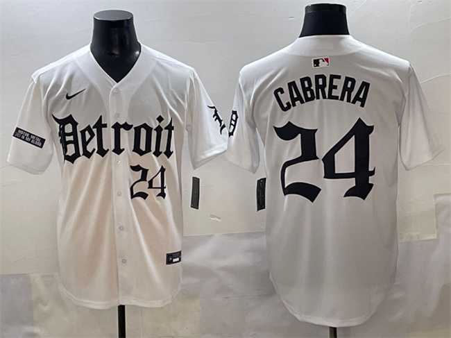 Men%27s Detroit Tigers #24 Miguel Cabrera White Motor Gothic Edition Vapor Premier Limited Stitched Jersey